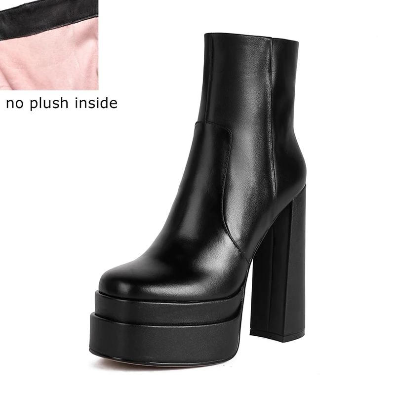 Fashion Comfortable Genuine Leather Ankle Boots / Women's Waterproof High Heel Shoes - HARD'N'HEAVY