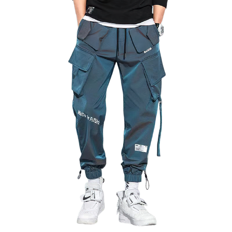 Stylish men's oversized fashion cuffs pants with multi pockets, perfect for casual streetwear and trendy looks.