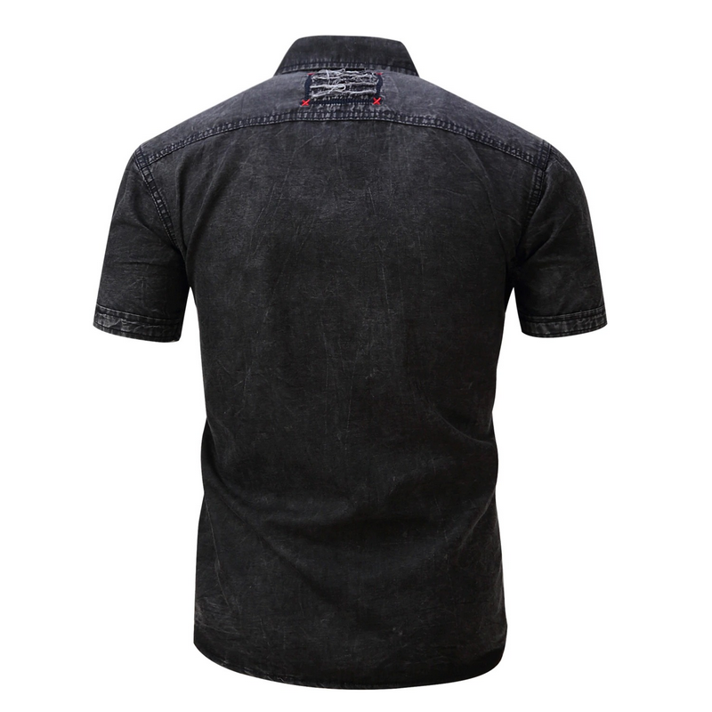 Fashion Denim Short Sleeve Shirt for Men / Military Male Cotton Slim Fit Cargo Shirts - HARD'N'HEAVY