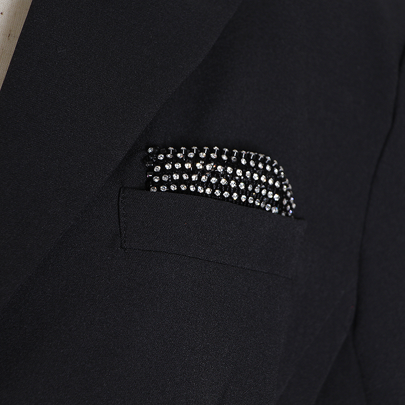 Fashion Diamond Women's Blazer / Elegant Black Long Sleeve Notched Top - HARD'N'HEAVY