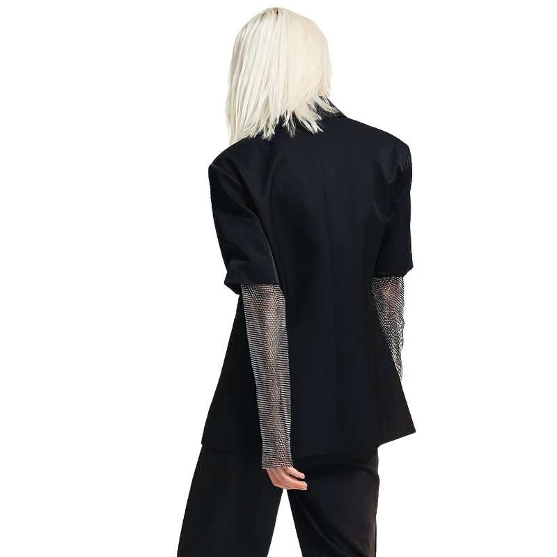 Fashion Diamond Women's Blazer / Elegant Black Long Sleeve Notched Top - HARD'N'HEAVY