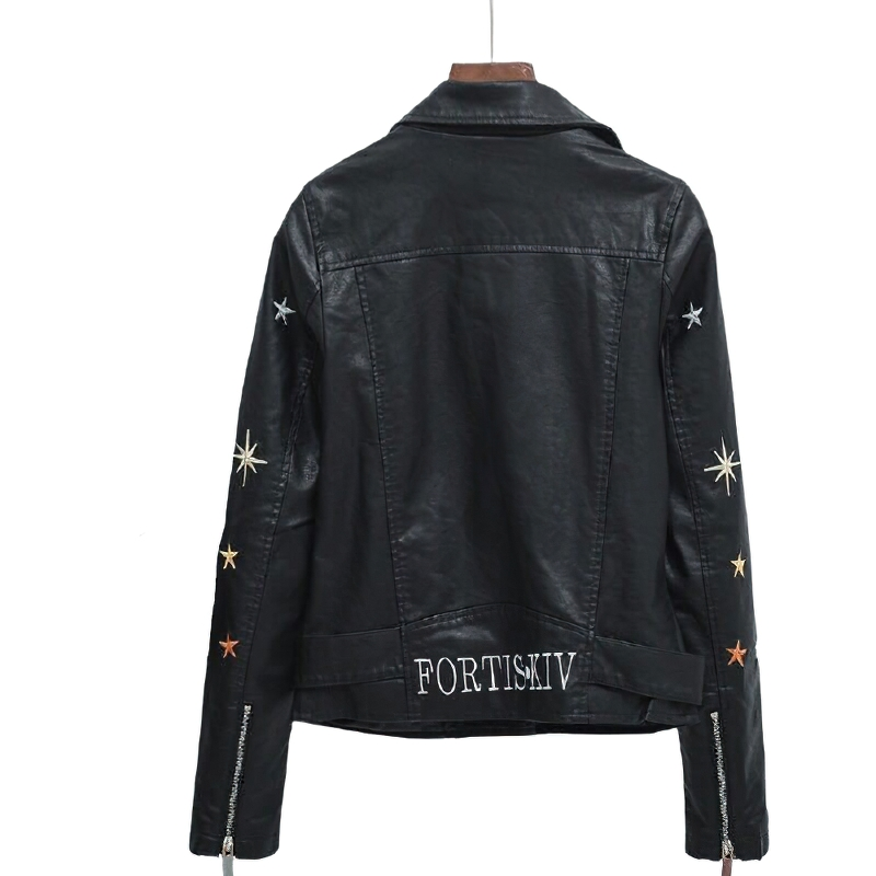 Fashion Embroidered PU Leather Jackets / Women's Belt Short Jacket - HARD'N'HEAVY