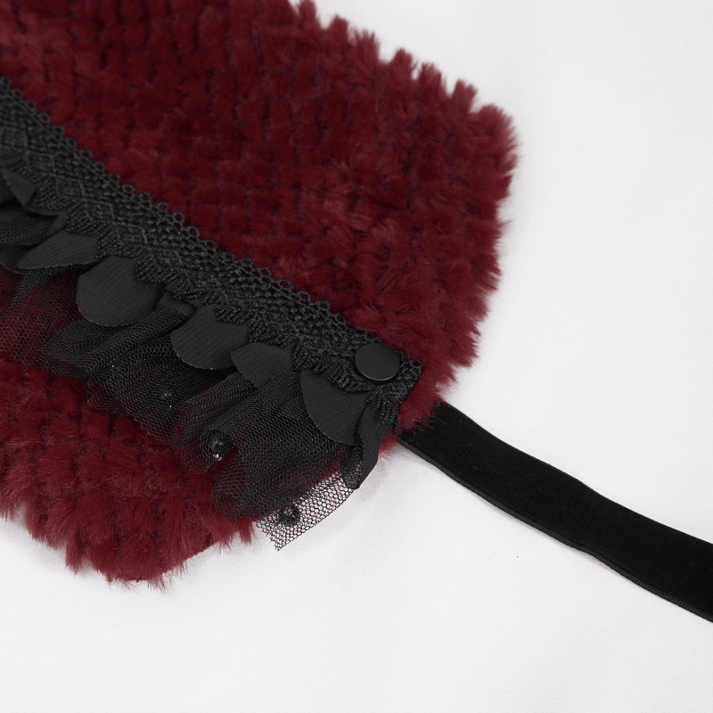 Gothic style warm red collar with black lace insert and beading, perfect accessory for women's vintage outfits.