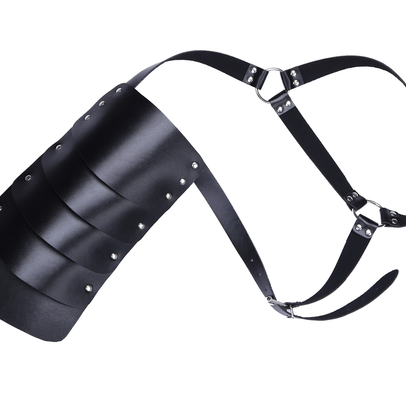 Fashion faux leather chest harness with buckles, perfect for cosplay outfits and confident styling.