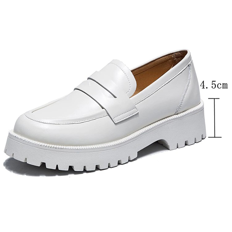 Stylish white women's casual loafers with thick sole, perfect for spring fashion.