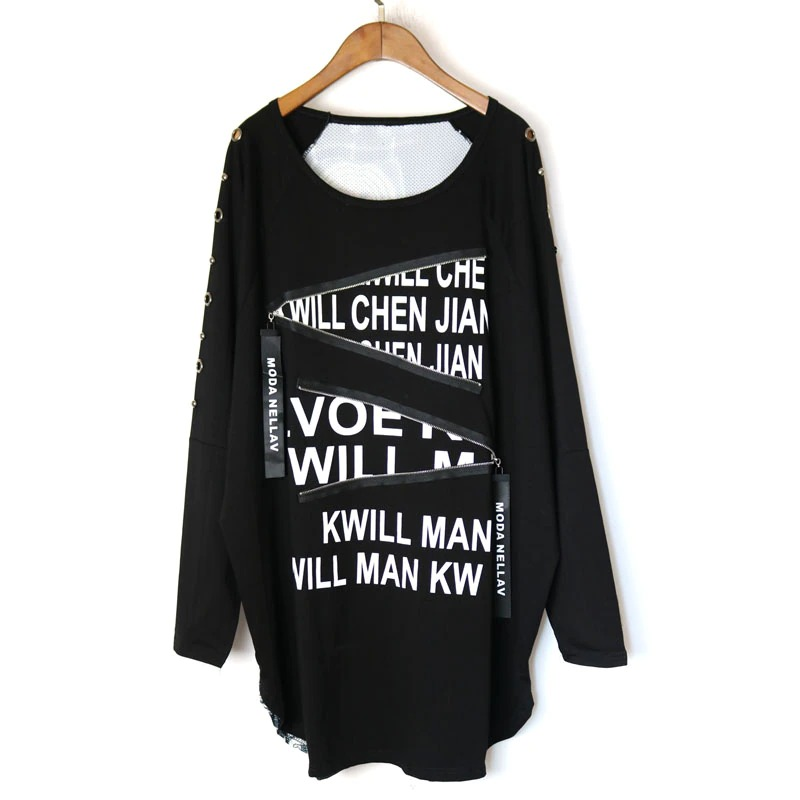 Fashion Female Loose Half Sleeve O-neck Pullover / Women's Black Clothing with Letter Print - HARD'N'HEAVY