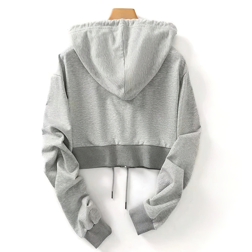 Fashion Female Loose Neutral Long Sleeve Crop Sweatshirt / Women's Zipper Hooded Top - HARD'N'HEAVY