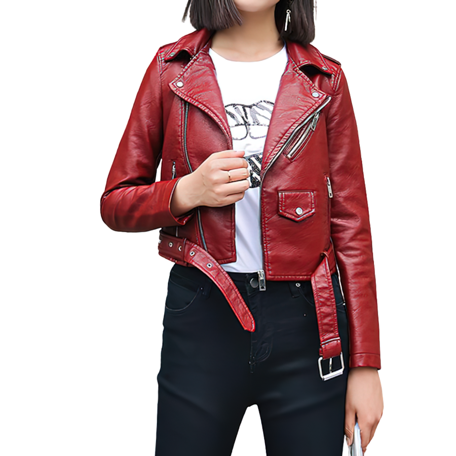 Fashion Female PU Leather Jacket With Rivet Beading And Buckle / Women's Jackets in Punk Style - HARD'N'HEAVY