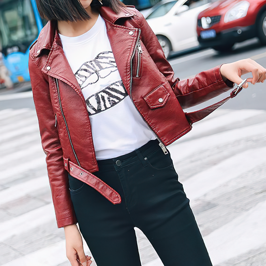 Fashion Female PU Leather Jacket With Rivet Beading And Buckle / Women's Jackets in Punk Style - HARD'N'HEAVY