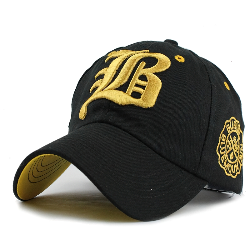 Unisex black baseball cap with letter print and stylish design, perfect casual accessory for any outfit.