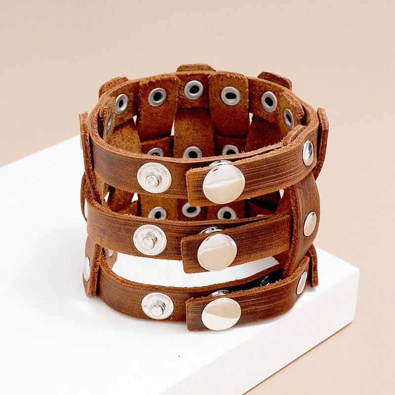 Fashion Genuine Leather Bangle Hand-woven / Simple Mosaic Wrap Bracelets - HARD'N'HEAVY
