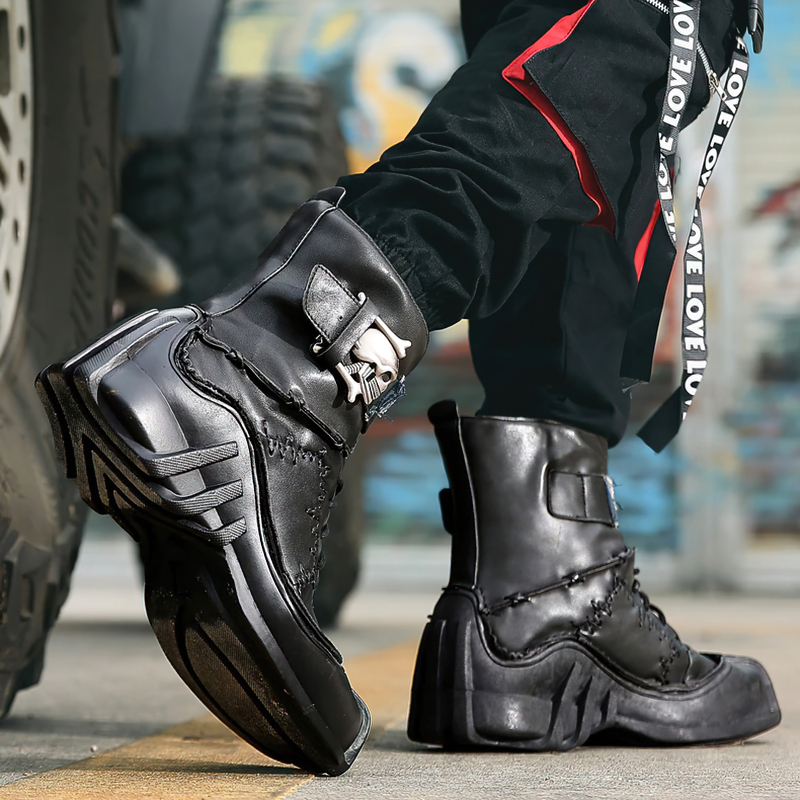 Fashion Genuine Leather Moto Boots / Army Steampunk Boots / Men's Mid-calf Shoes - HARD'N'HEAVY