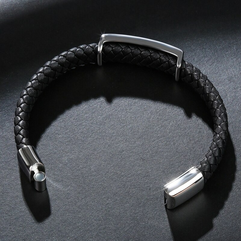 Men's gothic style bracelet in genuine leather with stainless steel accents, perfect for rock punk fashion.