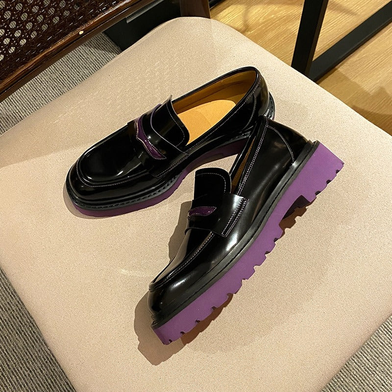 Fashion genuine leather women's pumps with purple platform, stylish and comfortable casual footwear for various outfits.