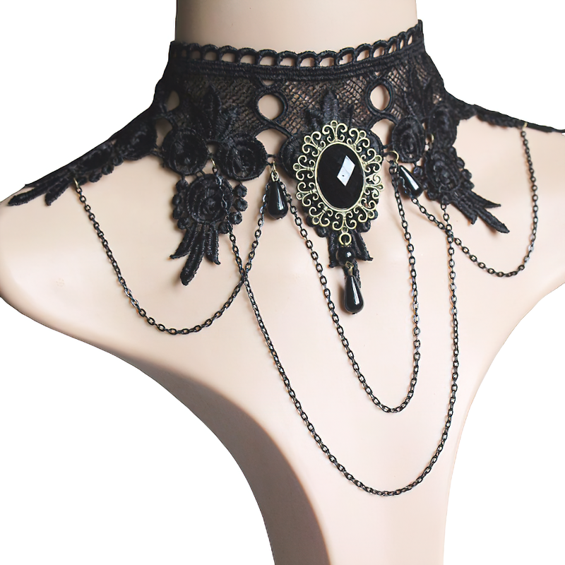 gothic chokers black stone sexy lace