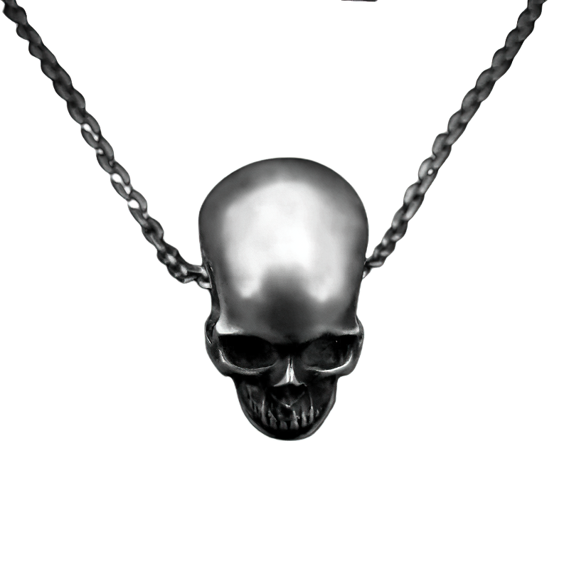 Fashion gothic pendant necklace featuring a detailed skull design in silver color, perfect for unisex gothic outfits.