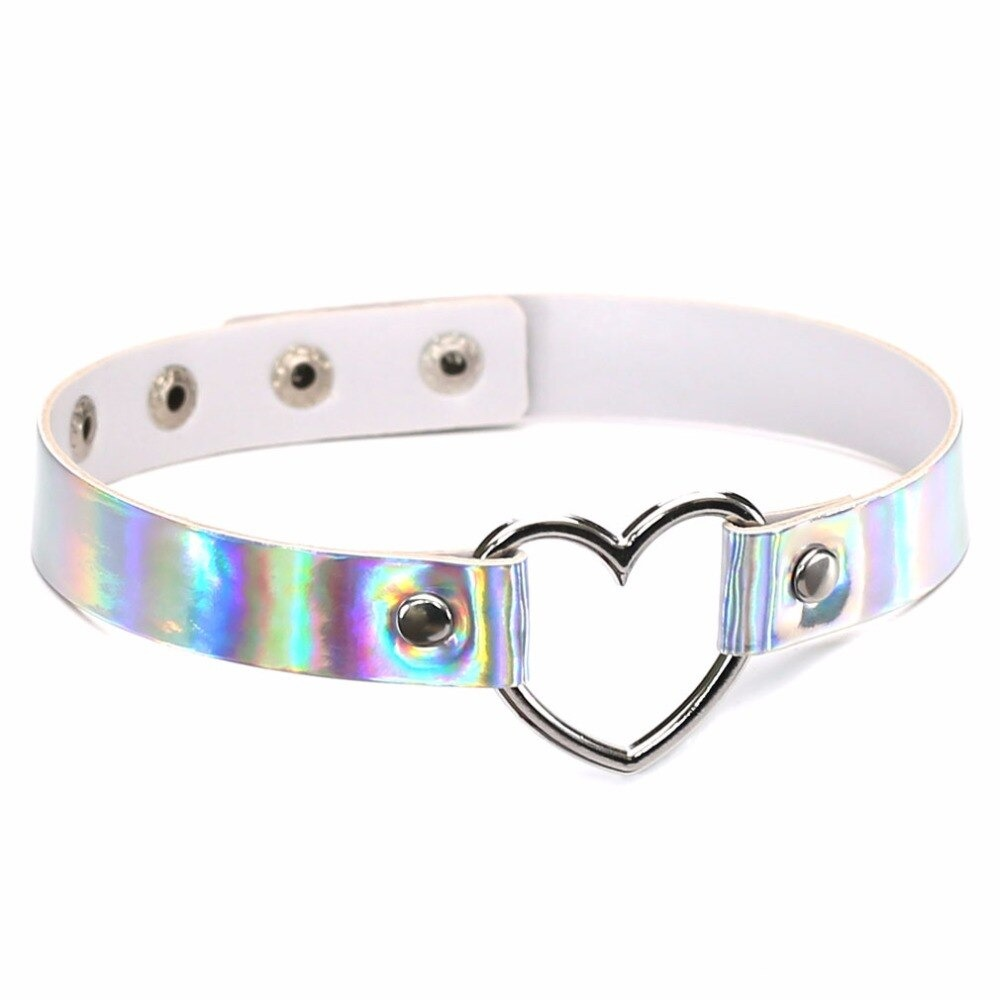 Trendy holographic choker necklace with heart detail, perfect for women seeking a stylish gothic accessory.