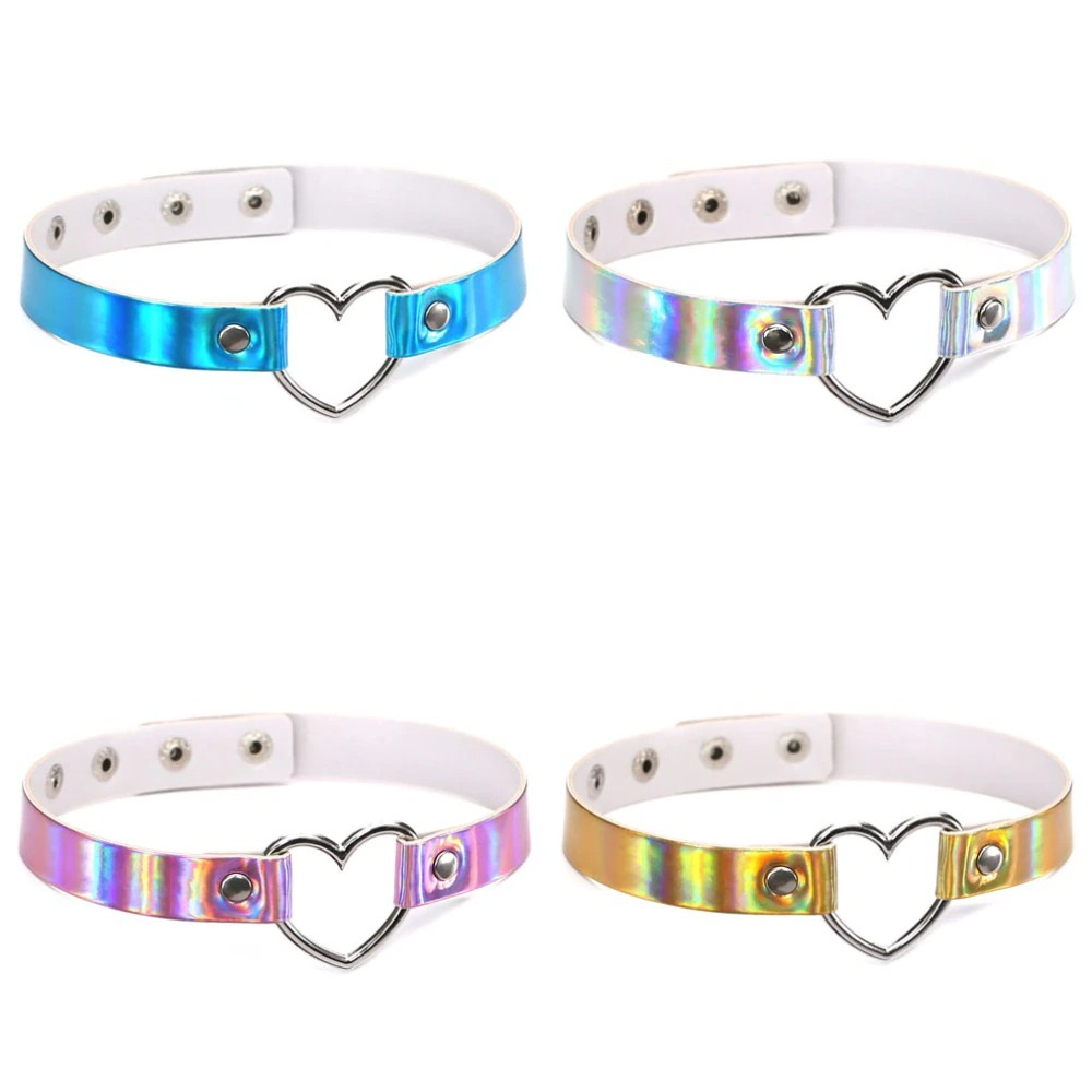 Fashion Holographic Choker Necklace with Heart / Gothic Necklace Collar for Women - HARD'N'HEAVY