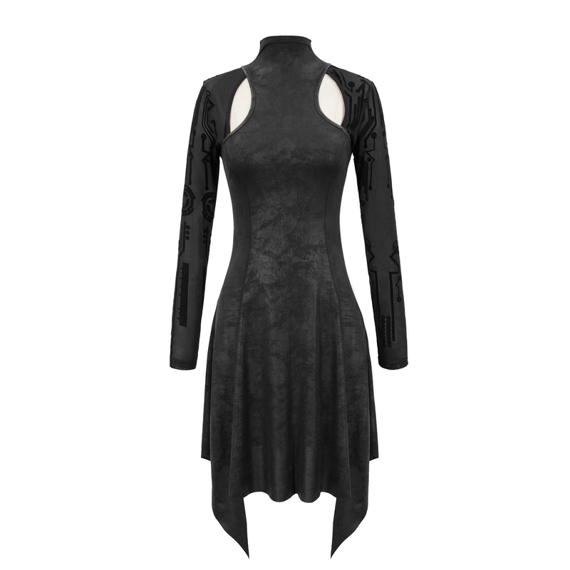 Fashion Irregular Hem Velvet Dress / Mesh Sleeves Dress in Cyberpunk Style - HARD'N'HEAVY