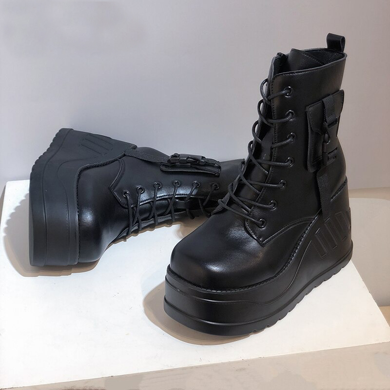 Fashion Lace up Ankle Boots with Pockets / Punk Style Platform Boots / Casual Women's Shoes - HARD'N'HEAVY