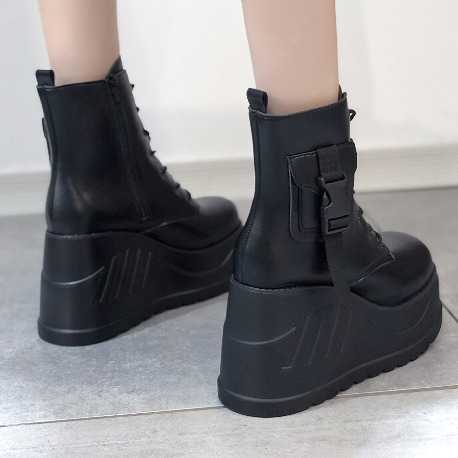 Fashion Lace up Ankle Boots with Pockets / Punk Style Platform Boots / Casual Women's Shoes - HARD'N'HEAVY