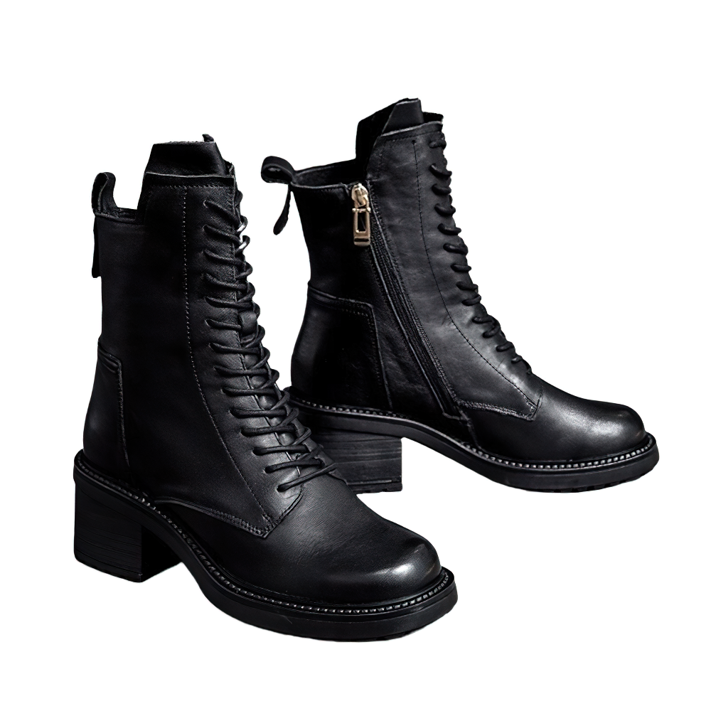 Fashion Ladies Boots of Genuine Leather / Short Women's Ankle Boots with Lace Up - HARD'N'HEAVY