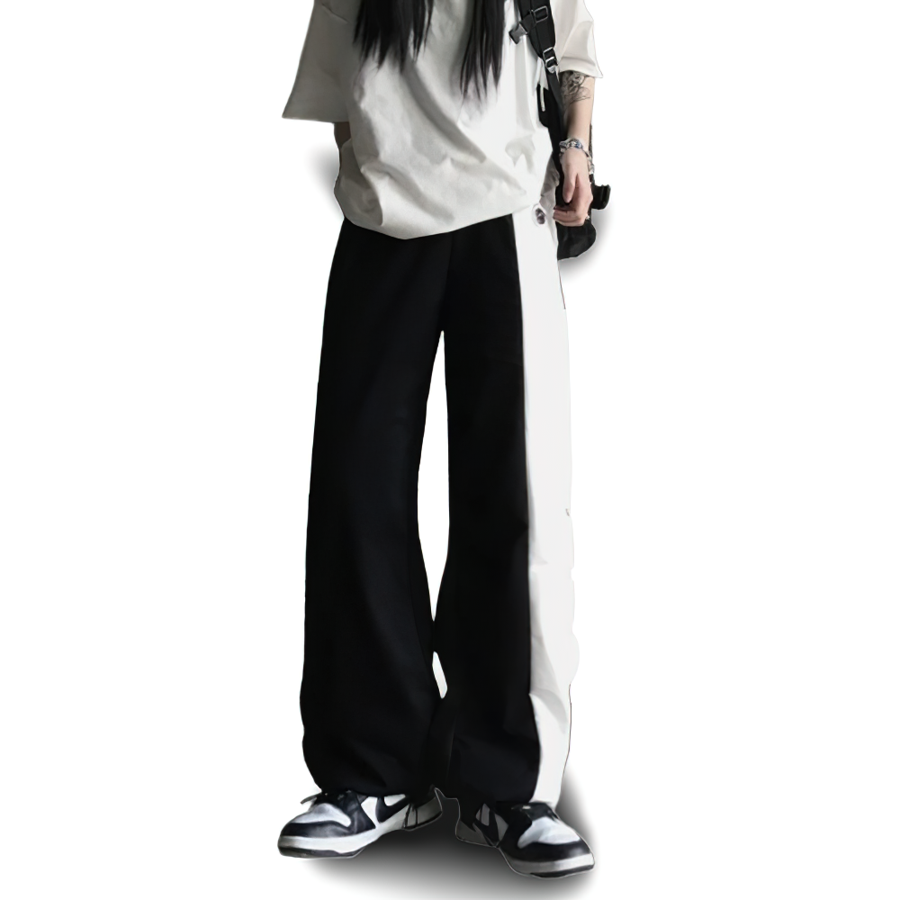 Fashion Ladies High Waist Long Pants / Punk Style Black & White Trousers for Women - HARD'N'HEAVY