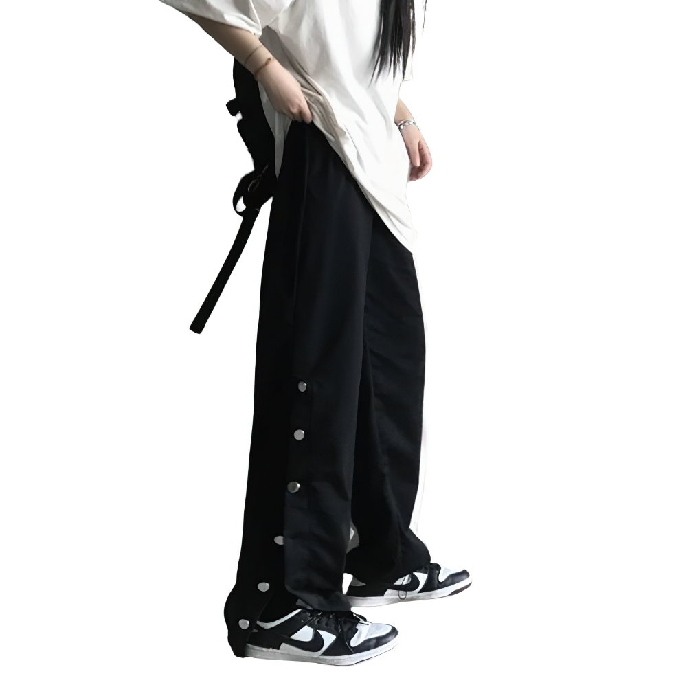 Fashion Ladies High Waist Long Pants / Punk Style Black & White Trousers for Women - HARD'N'HEAVY
