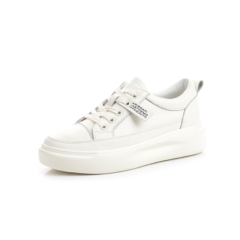 Fashion ladies lace-up genuine leather sneakers in white with a comfortable platform sole.