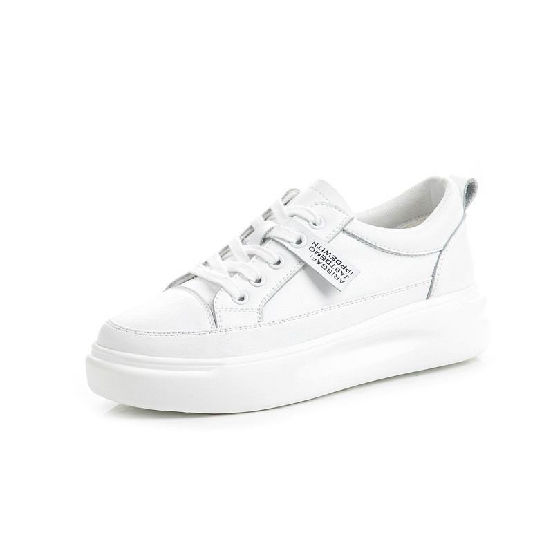 Fashion ladies lace-up genuine leather sneakers in white with a stylish platform, perfect for casual outfits.