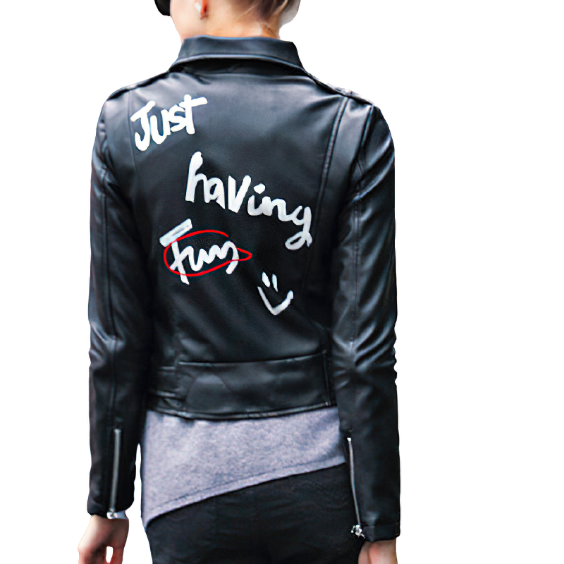 Fashion Ladies Letters Printed Pu Leather Jacket / Biker Style Black Leather Jacket - HARD'N'HEAVY
