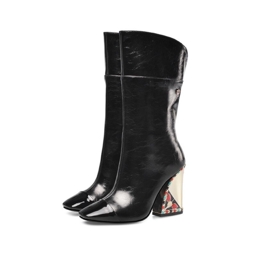 Modische Damen-Stiefel mit mittlerer Wade / Super-High-Heels-Stiefel aus echtem Leder für Damen 