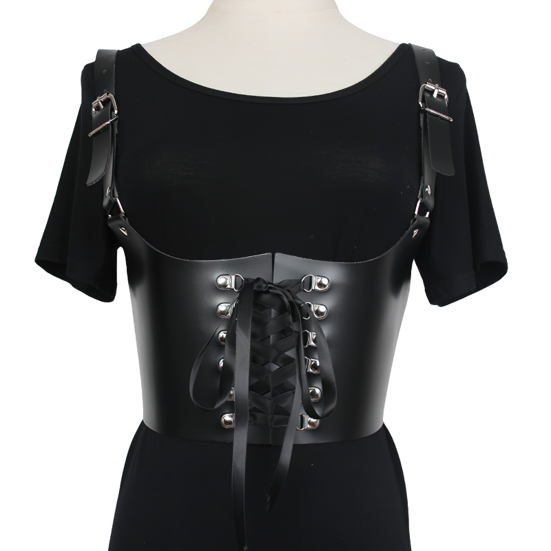 Fashion Ladies PU leather lace-up corset belt, adjustable and perfect for trendy alternative outfits.