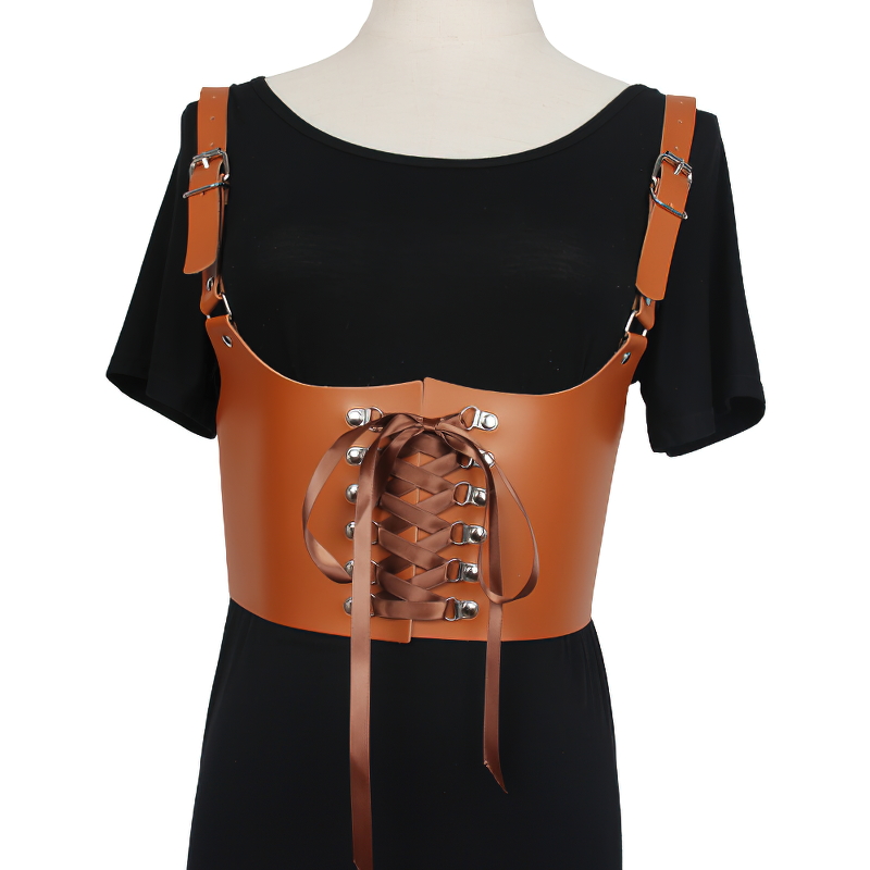 Fashionable PU leather lace-up corset belt, adjustable for comfort, perfect for trendy and alternative outfits.