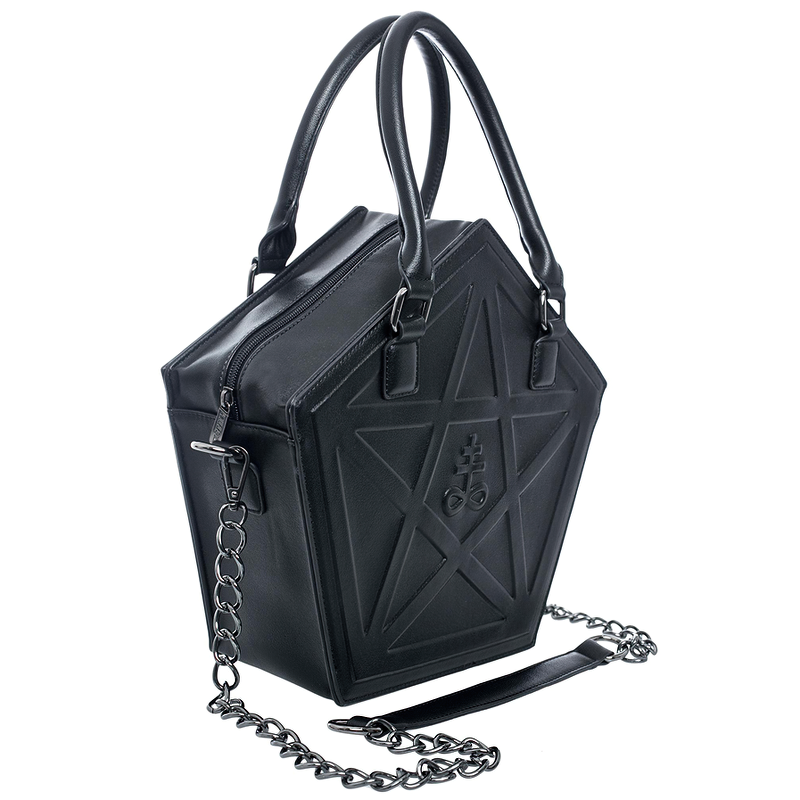 Gothic style shoulder bag with pentagram design and chain handle, perfect for fashion-forward women.