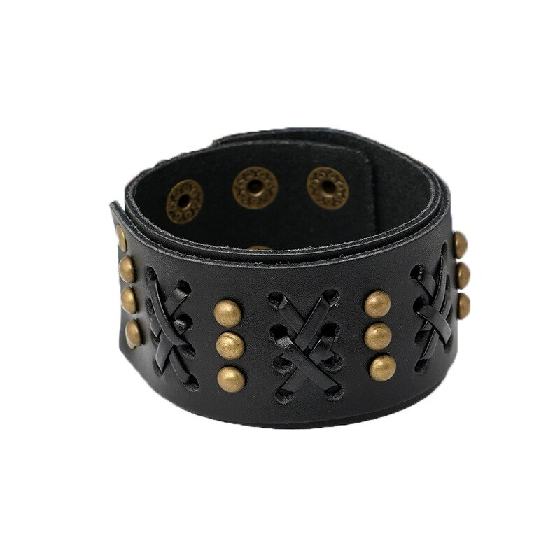 Fashion Leather Wide Bracelet with Decoration / Women and Men Bracelets in Rock Punk Style - HARD'N'HEAVY