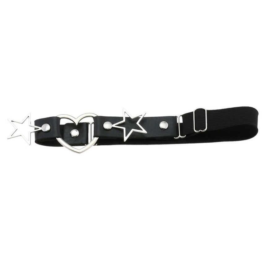 Women's gothic PU leather garter belt featuring heart and star metal inserts, perfect for rock style fashion.