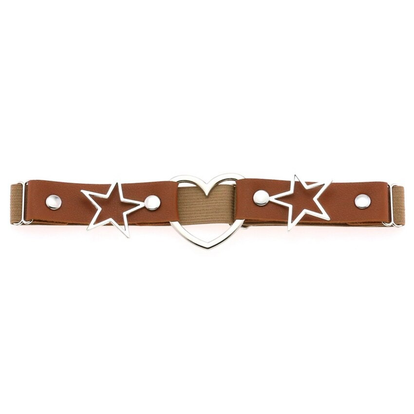 Fashion leg strap belt with heart and star embellishments in a stylish PU leather design.