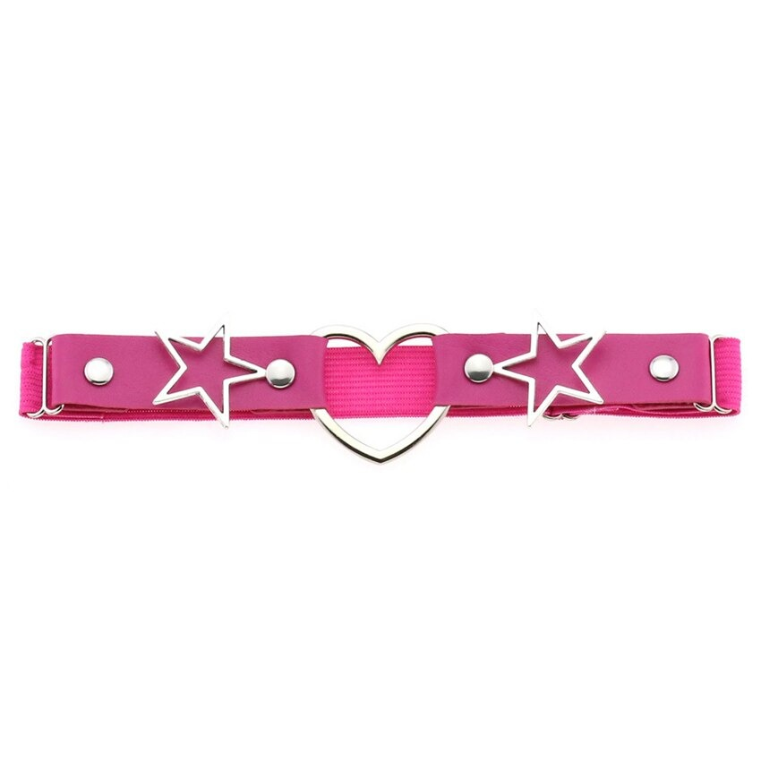 Fashion leg strap belt featuring heart and star metal inserts, perfect for goth style and thigh harness accessories.