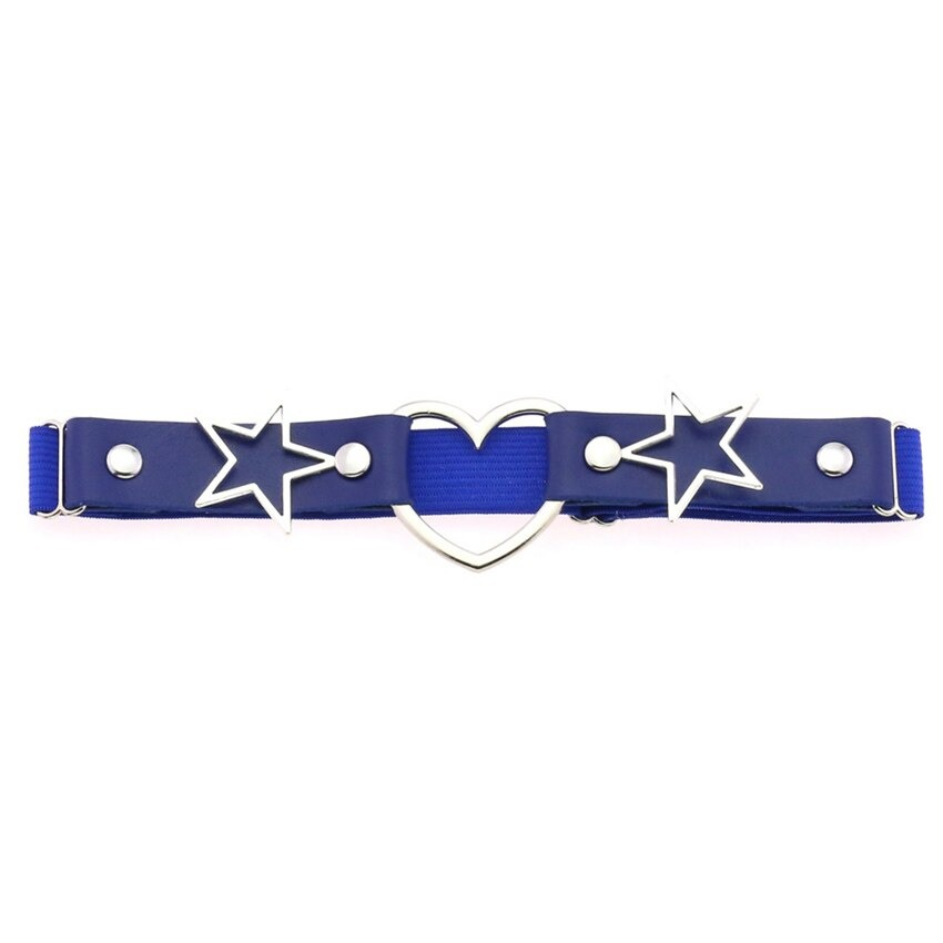 Blue fashion leg strap belt with star and heart metal accents, perfect for gothic style enthusiasts.