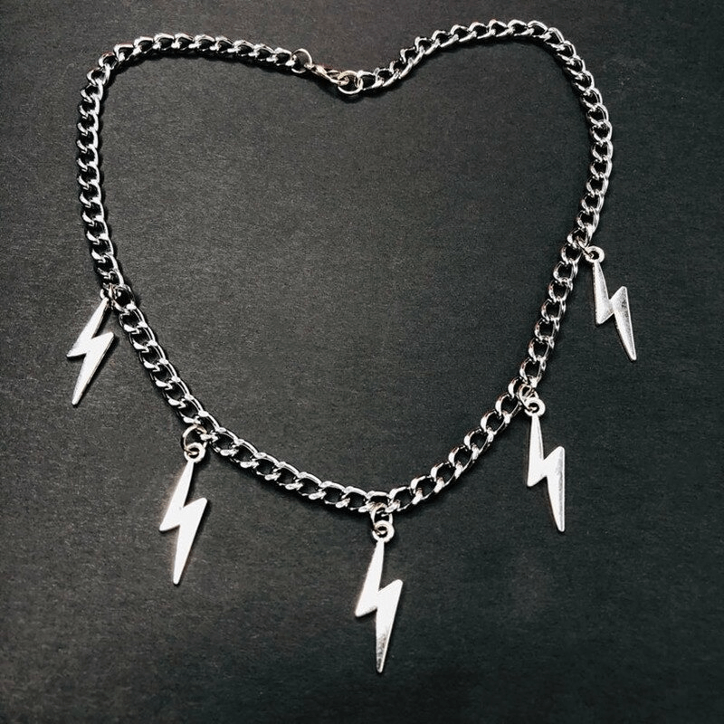 Fashion Lightning Shape Pendants Necklace / Unisex Silver Color Chain / Goth Punk Accessories