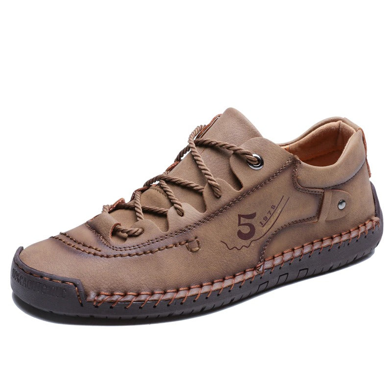 Stylish brown men's loafers with lace-up design, perfect for casual wear in spring and summer.