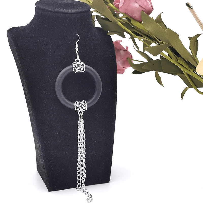 Handmade boho long drop earrings for women featuring rubber and chain design, perfect accessory for stylish outfits.
