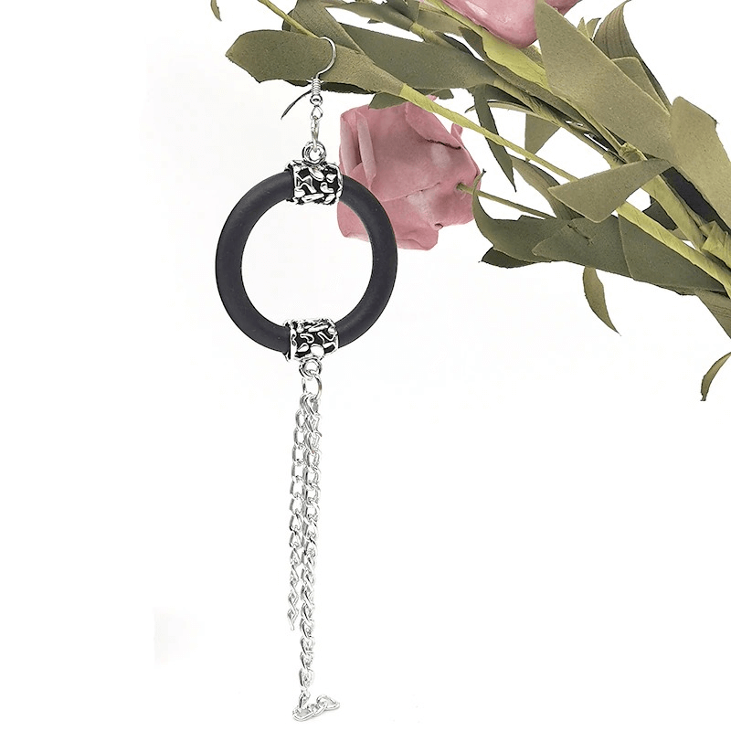 Handmade long drop earrings for women, featuring rubber hoop and stylish chain, perfect boho accessory.