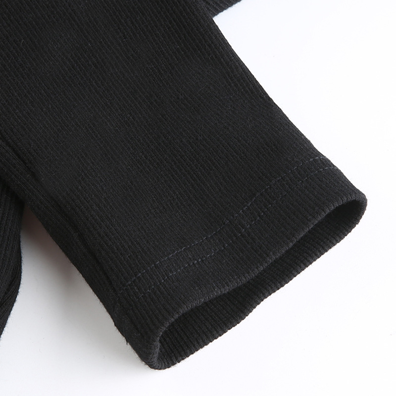 Fashion Long Sleeve Patchwork T-Shirt / Women's Chain Black Crop Top - HARD'N'HEAVY