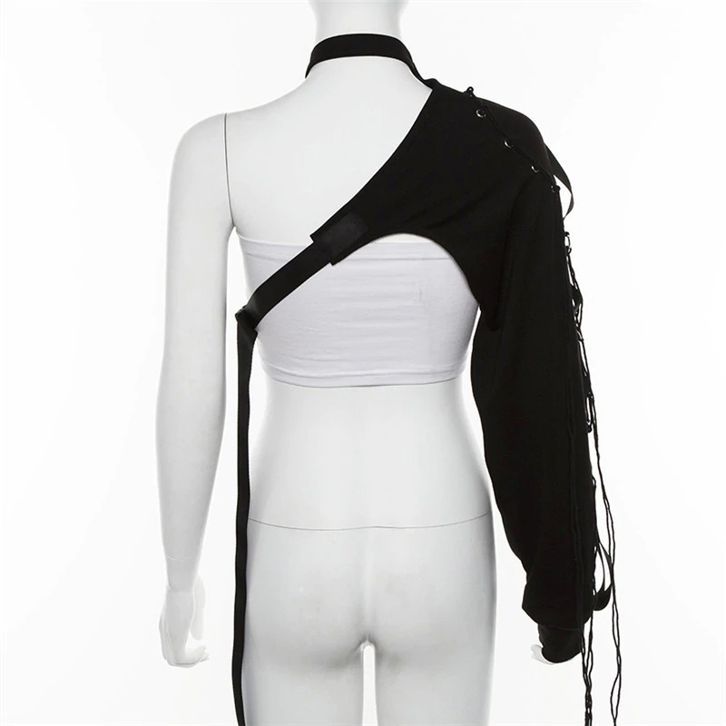 One shoulder top for women featuring ribbons and elegant lacing, perfect for alternative fashion and cosplay.