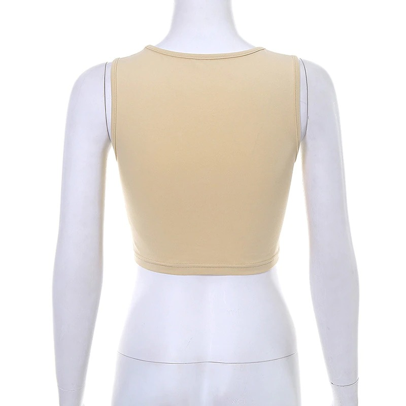 Back view of a beige one shoulder top with ribbons for women, perfect for cosplay and dance outfits.