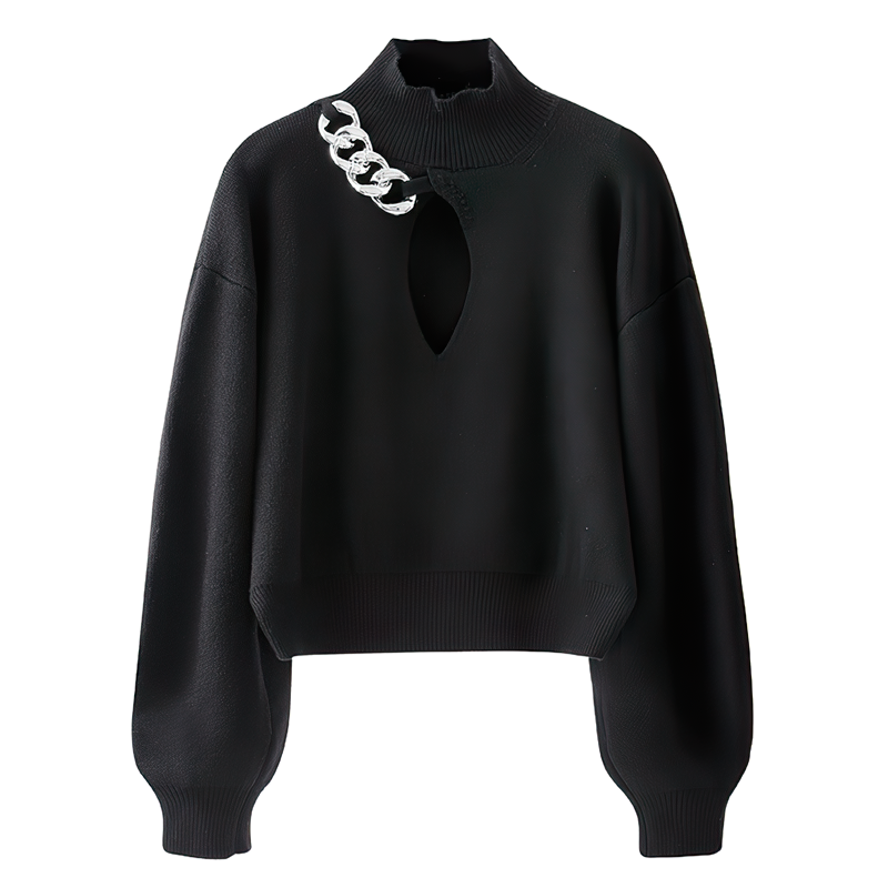 Fashion Long Sleeve Women's Sweater / Turtleneck Hollow Out Chain Streetwear - HARD'N'HEAVY