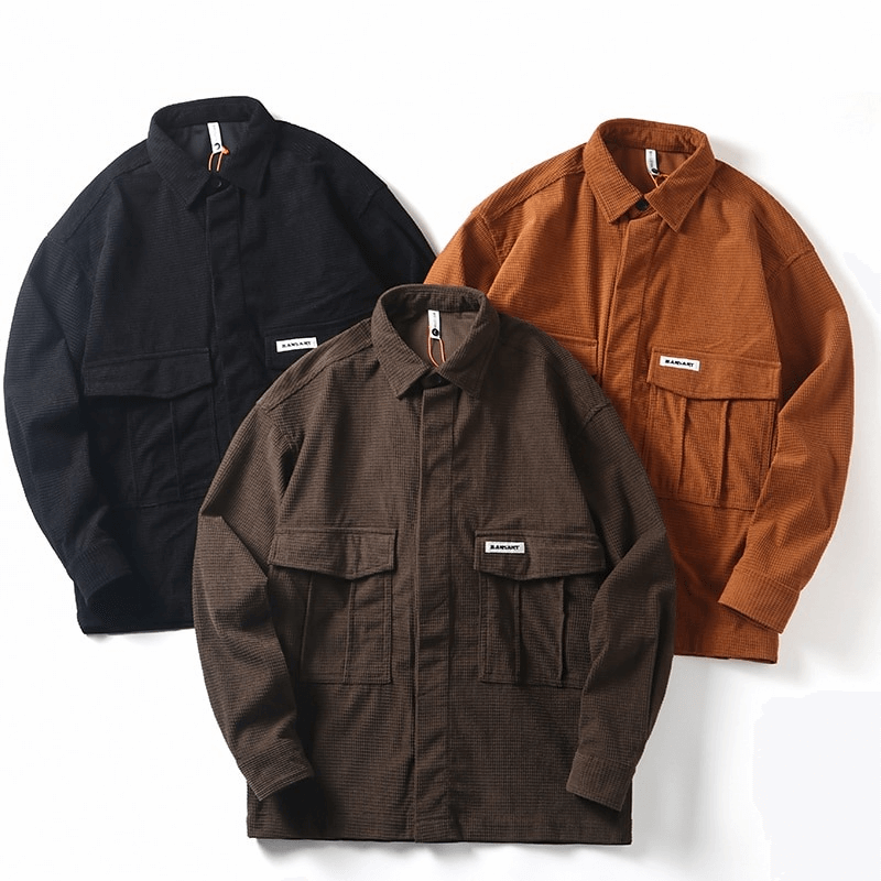 Men's oversized shirts in three colors with big pockets, perfect for alternative style clothing.