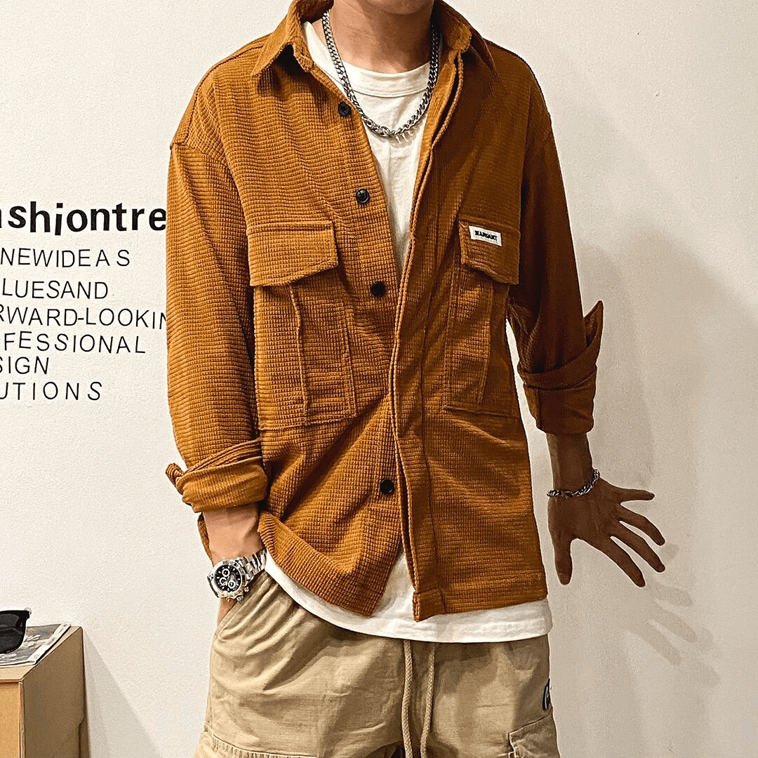 Men's oversized shirt in rust color with two large pockets, perfect for alternative style fashion.